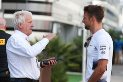 Charlie Whiting, FIA Delegate with Jenson Button, McLaren