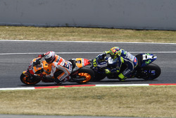 Marc Marquez, Repsol Honda Team, overtakes Valentino Rossi, Yamaha Factory Racing