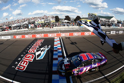 Denny Hamlin, Joe Gibbs Racing Toyota takes the checkered flag