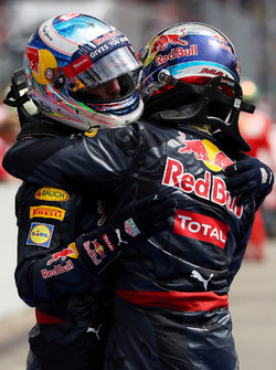 Third place Max Verstappen, Red Bull Racing and second place Daniel Ricciardo, Red Bull Racing in parc ferme