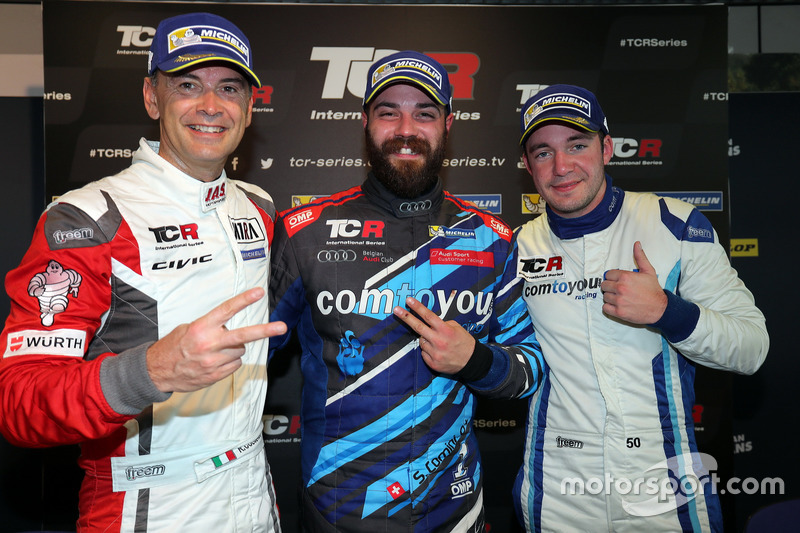 Podium: Race winner Stefano Comini, Comtoyou Racing, Audi RS3 LMS, second place Roberto Colciago, M1RA, Honda Civic TCR, third place Frédéric Vervisch, Comtoyou Racing, Audi RS3 LMS