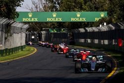 Lewis Hamilton, Mercedes AMG F1 W08, leads Sebastian Vettel, Ferrari SF70H, Valtteri Bottas, Mercede