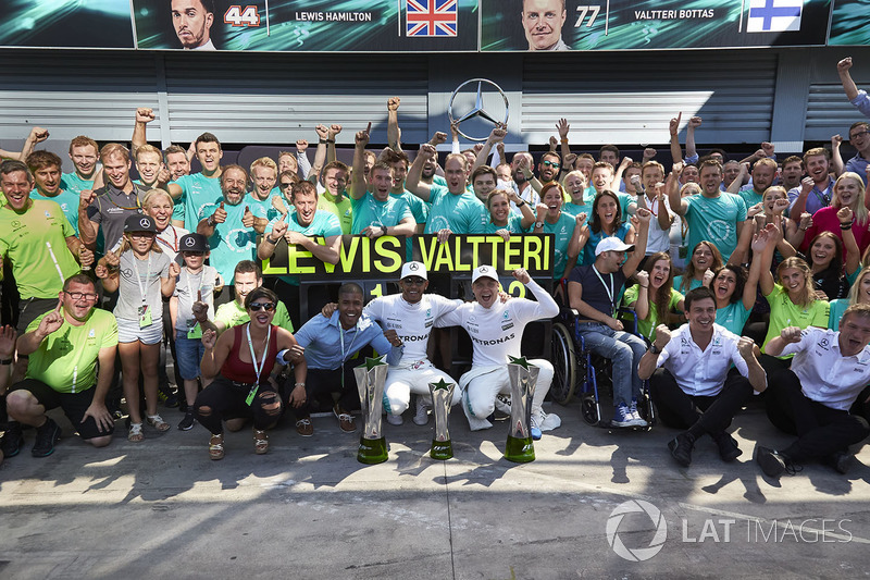 Race winner Lewis Hamilton, Mercedes AMG F1, Second place Valtteri Bottas, Mercedes AMG F1, the Merc
