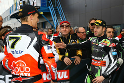 Chaz Davies, Ducati Team, Jonathan Rea, Kawasaki Racing confrontation in parc ferme