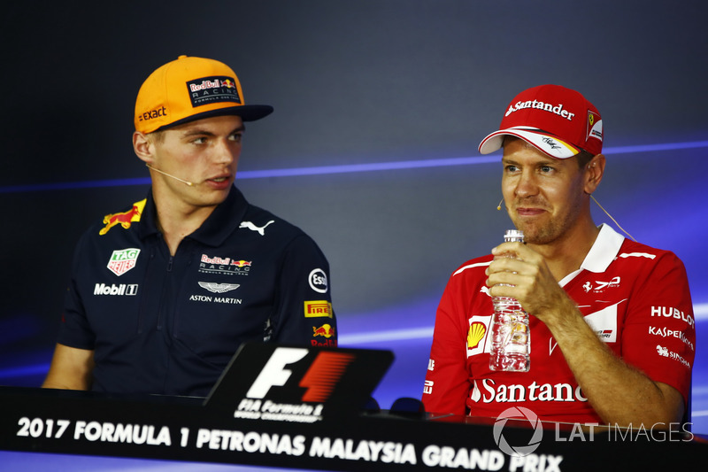 Max Verstappen, Red Bull Racing, Sebastian Vettel, Ferrari, in the FIA press conference