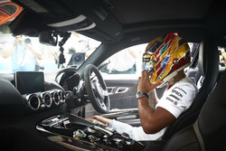 Lewis Hamilton, Mercedes AMG F1, in the cockpit of a Mercedes AMG F1 GT S