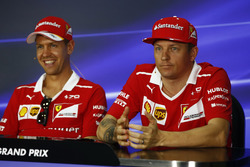 Kimi Raikkonen, Ferrari, Sebastian Vettel, Ferrari, in The FIA press conference