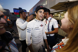 Lance Stroll, Williams FW40, viert zijn podium met het team