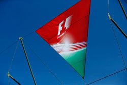 The Hungarian national colours on a flag in the paddock