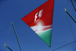 The Hungarian national colours on a flag in the paddock