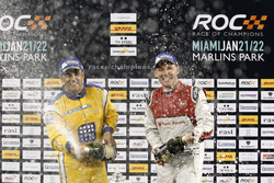 Podium: Race winner Juan Pablo Montoya, second place Tom Kristensen
