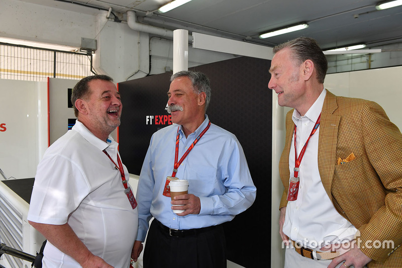 Paul Stoddart, Chase Carey, Chief Executive Officer and Executive Chairman of the Formula One Group and Sean Bratches, Formula One Managing Director, Commercial Operations