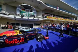 The podium (L to R): Nico Rosberg, Mercedes AMG F1, second; Lewis Hamilton, Mercedes AMG F1, race winner; Daniel Ricciardo, Red Bull Racing, third