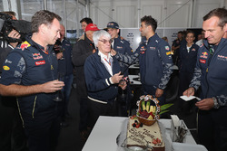 F1 supremo Bernie Ecclestone is presented with a birthday cake by Christian Horner, Red Bull Racing