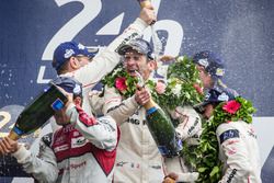 LMP1 podium: class and overal winners #2 Porsche Team Porsche 919 Hybrid: Romain Dumas takes a champagne shower