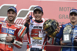 Podium: race winner Marc Marquez, Repsol Honda Team, second place Andrea Dovizioso, Ducati Team, third place Maverick Viñales, Team Suzuki Ecstar MotoGP