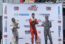 Podium: race winner Felix Serralles, Carlin, second place, Scott Hargrove, Team Pelfrey, third place Kyle Kaiser, Juncos Racing