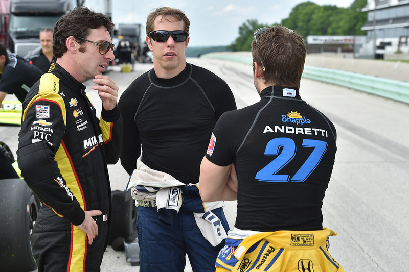 Simon Pagenaud, Brad Keselowski, Team Penske y Marco Andretti, Andretti Autosport Honda