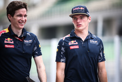 Max Verstappen, Red Bull Racing walks the circuit with Michael Manning, Red Bull Racing Trackside Co