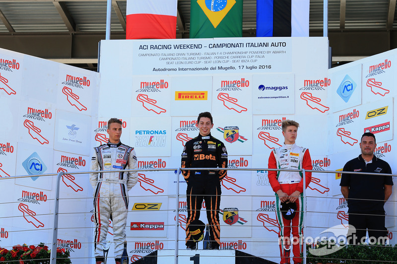 E teve Brasil no alto do pódio. Giuliano Raucci venceu pela primeira vez na Fórmula 4. O brasileiro triunfou na corrida 2 da rodada tripla em Mugello.
