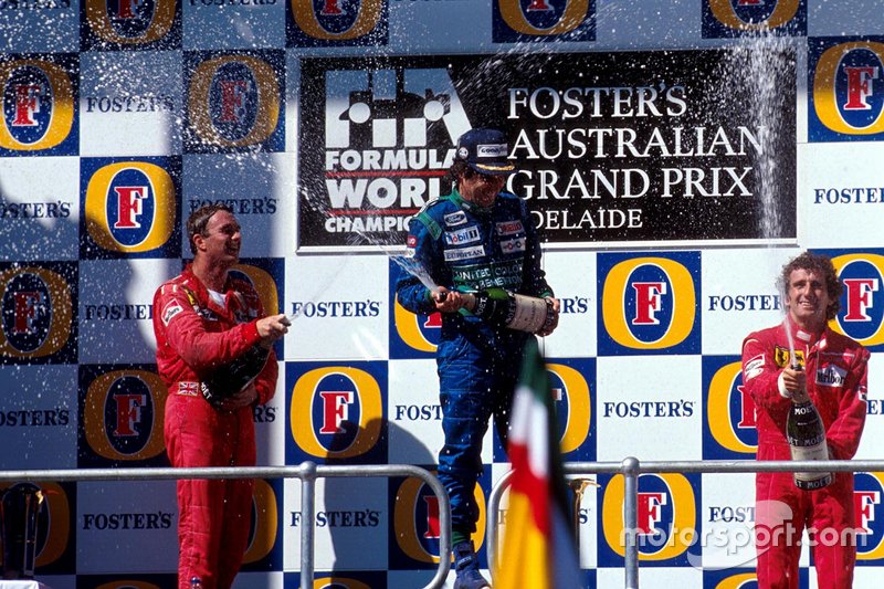 Nelson Piquet, Benetton; Nigel Mansell, Ferrari; Alan Prost, Ferrari