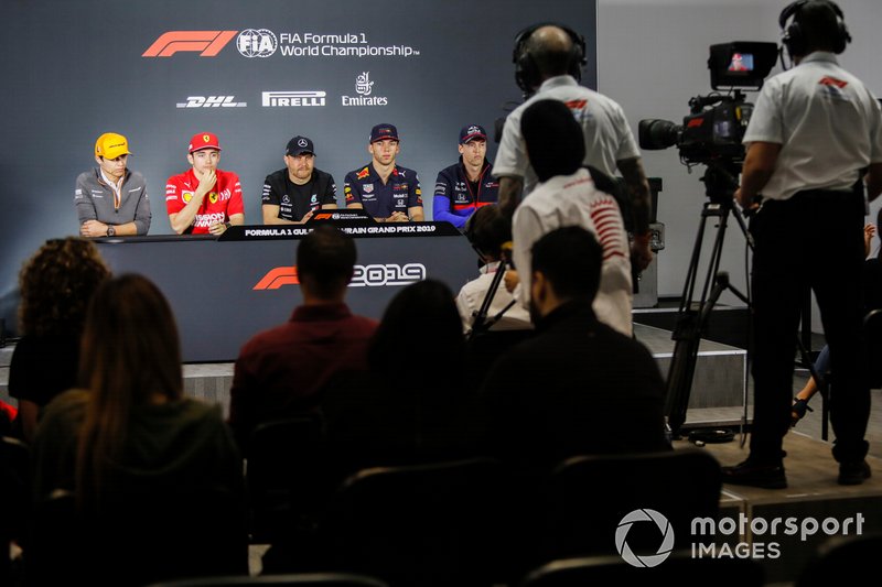 Lando Norris, McLaren, Charles Leclerc, Ferrari, Valtteri Bottas, Mercedes AMG F1, Pierre Gasly, Red Bull Racing and Daniil Kvyat, Toro Rosso in Press Conference