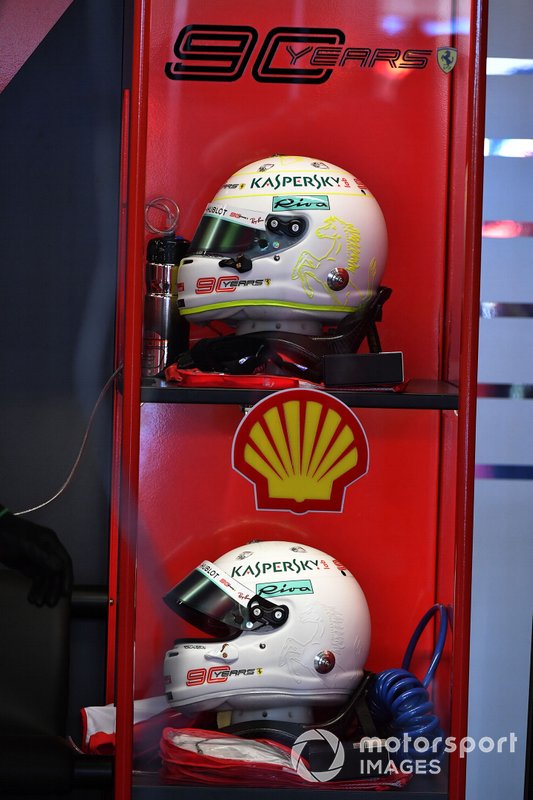 The helmets of Sebastian Vettel, Ferrari