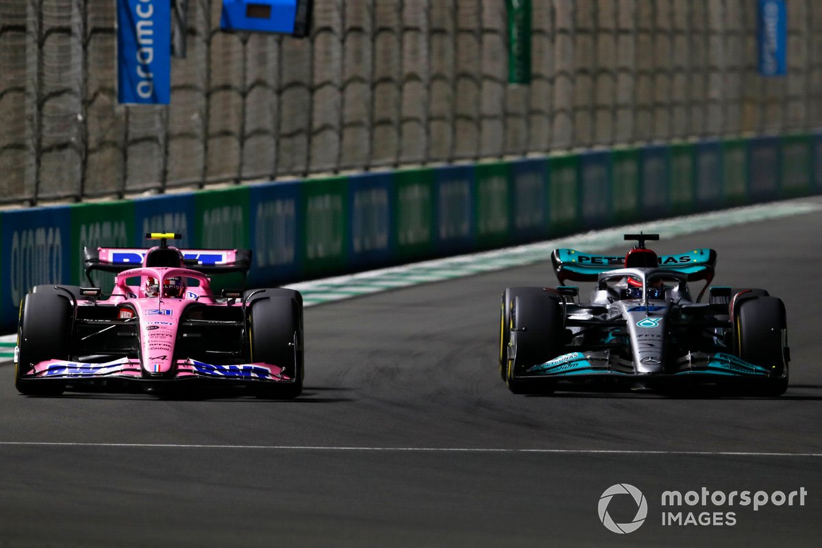 Esteban Ocon, Alpine A522, George Russell, Mercedes W13, Fernando Alonso, Alpine A522