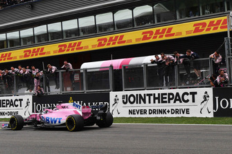 Sergio Perez, Racing Point Force India VJM11 crosses the line