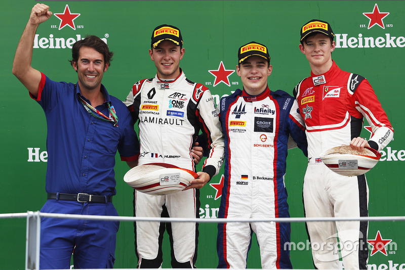 Podium: race winner David Beckmann, Trident, second place Anthoine Hubert, ART Grand Prix, third place Callum Ilott, ART Grand Prix