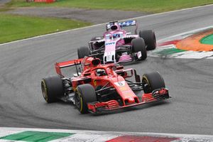 Sebastian Vettel, Ferrari SF71H and Sergio Perez, Racing Point Force India VJM11 battle