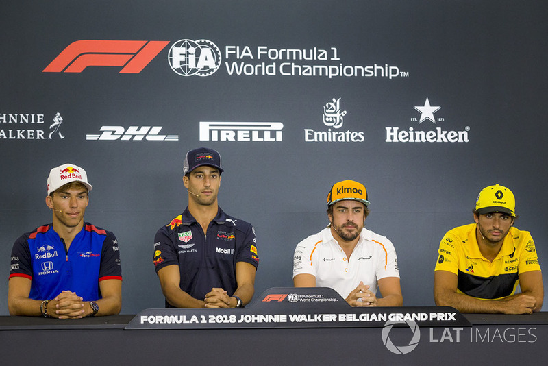 Pierre Gasly, Scuderia Toro Rosso Toro Rosso, Daniel Ricciardo, Red Bull Racing, Fernando Alonso, McLaren and Carlos Sainz Jr., Renault Sport F1 Team in the Press Conference