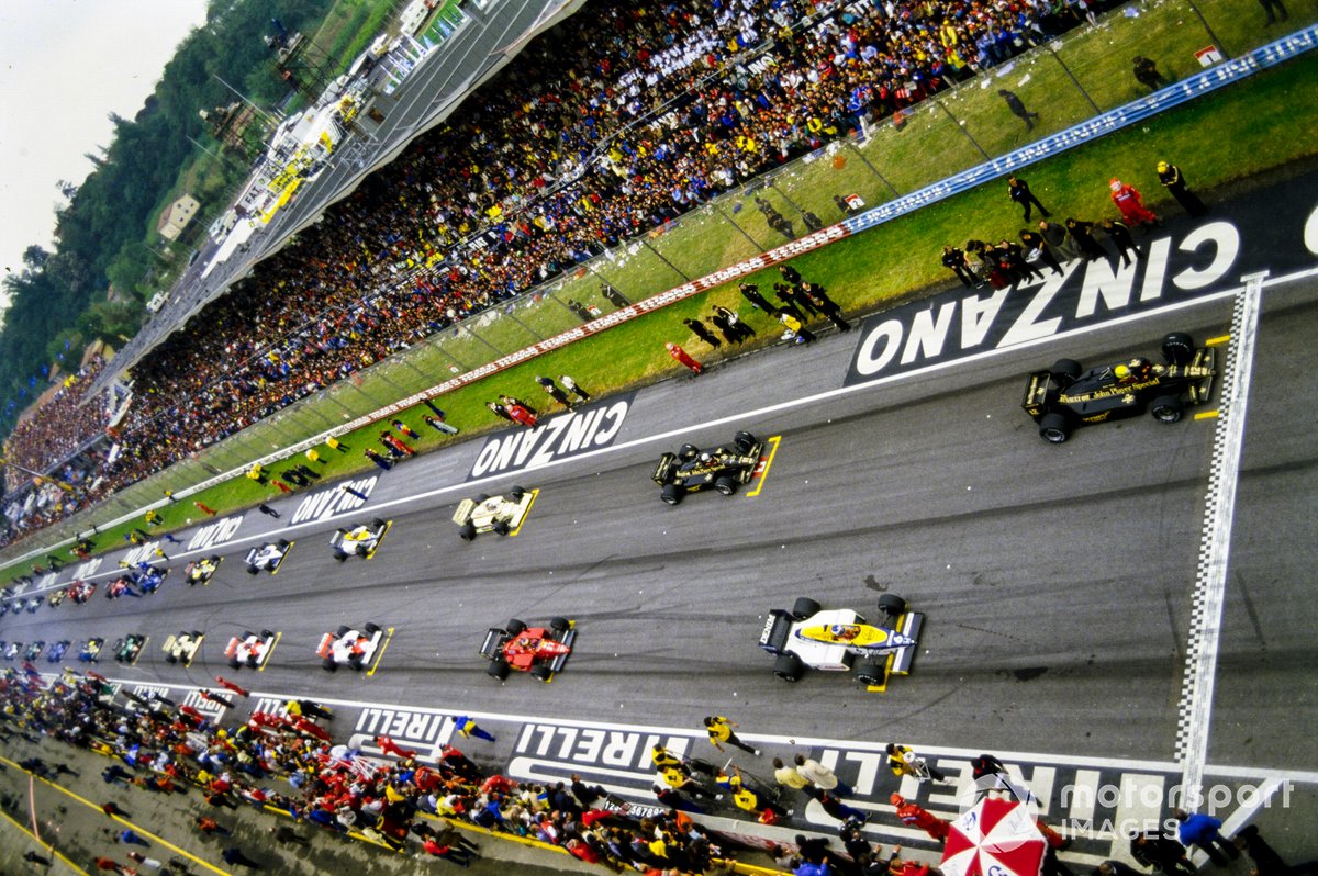 La parrilla de salida Ayrton Senna, Lotus 97T Renault, Keke Rosberg, Williams FW10 Honda, Elio de Angelis, Lotus 97T Renault, Michele Alboreto, Ferrari 156/85