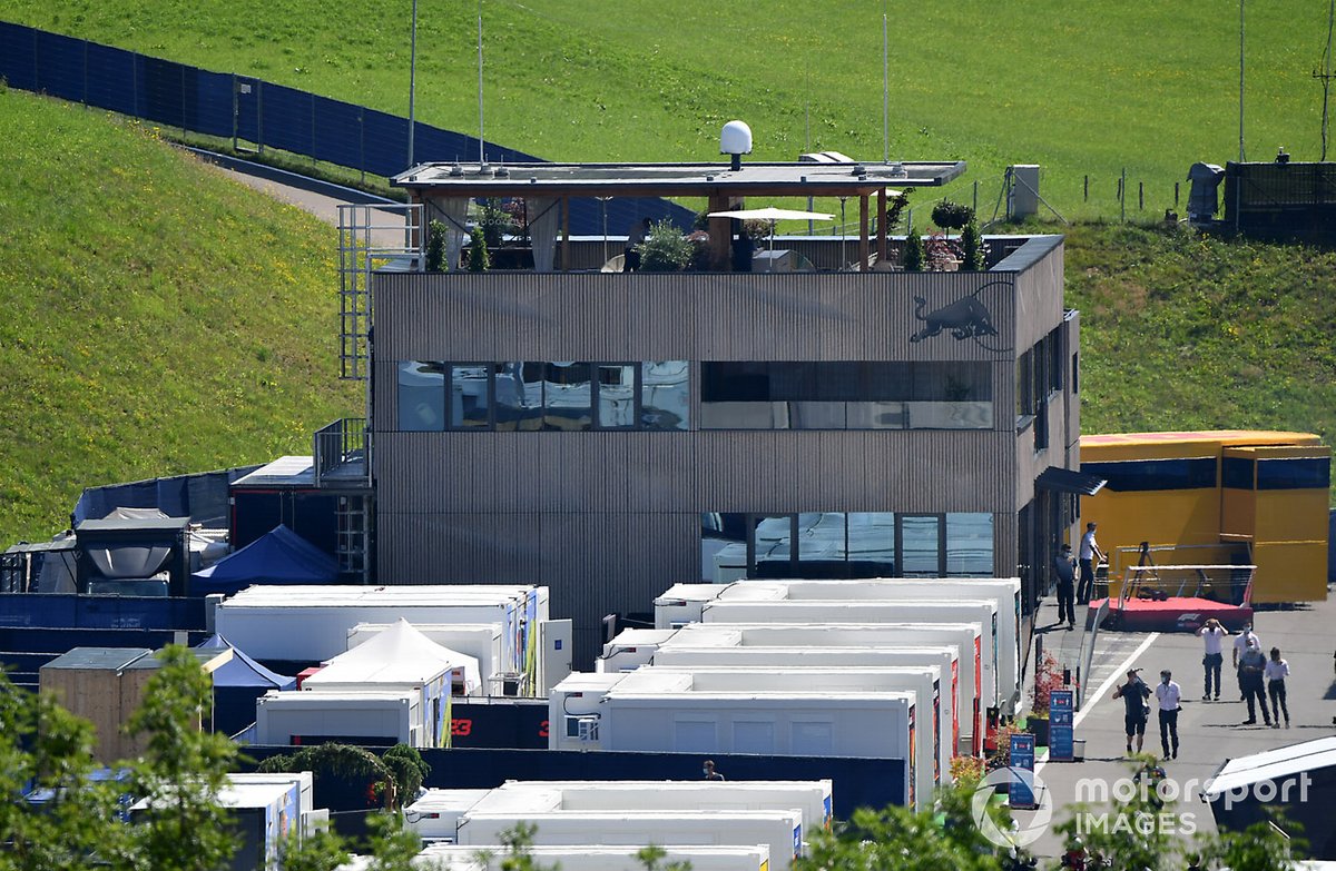 A view of the teams in the paddock