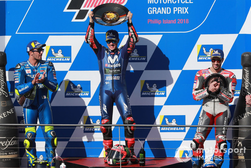 Podium: race winner Maverick Viñales, Yamaha Factory Racing, second place Andrea Iannone, Team Suzuki MotoGP, third place Andrea Dovizioso, Ducati Team