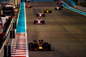 Max Verstappen, Red Bull Racing RB14, leads Esteban Ocon, Racing Point Force India VJM11