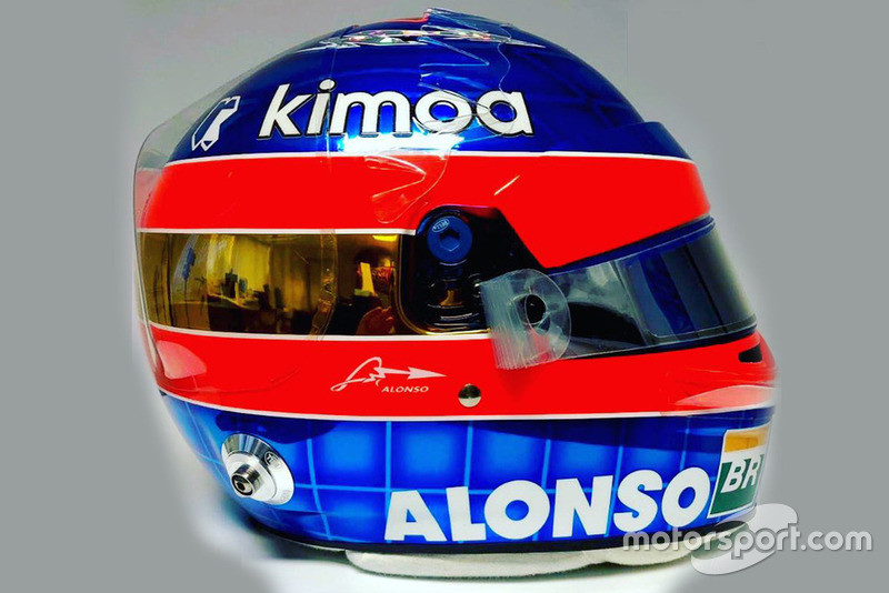 El casco de Fernando Alonso, McLaren, para su última carrera en F1, el GP de Abu Dhabi 2018