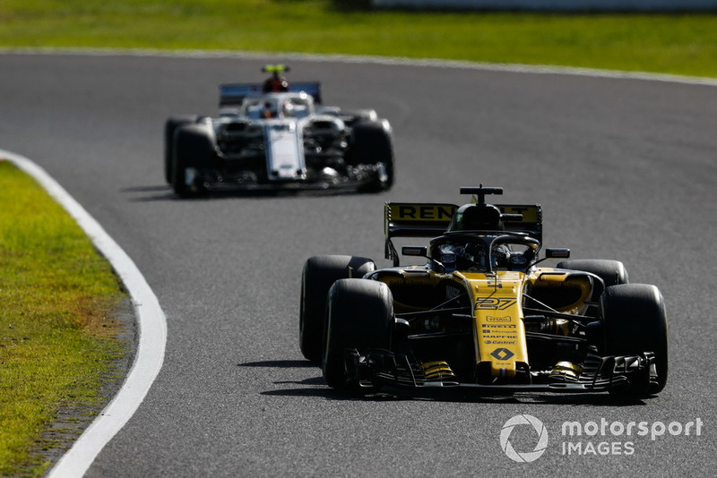 Nico Hülkenberg, Renault Sport F1 Team R.S. 18, za nim Charles Leclerc, Sauber C37