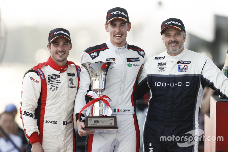 Podium: Race winner Kevin Ceccon, Team Mulsanne Alfa Romeo Giulietta TCR, second place Aurélien Comte, DG Sport Competition Peugeot 308TCR, third place Yvan Muller, YMR Hyundai i30 N TCR