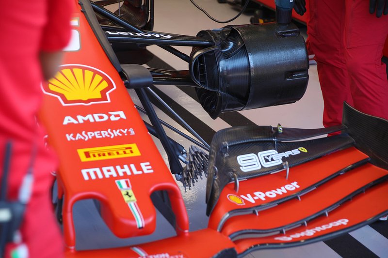 Sebastian Vettel, Ferrari SF90, dettaglio del cestello del freno anteriore