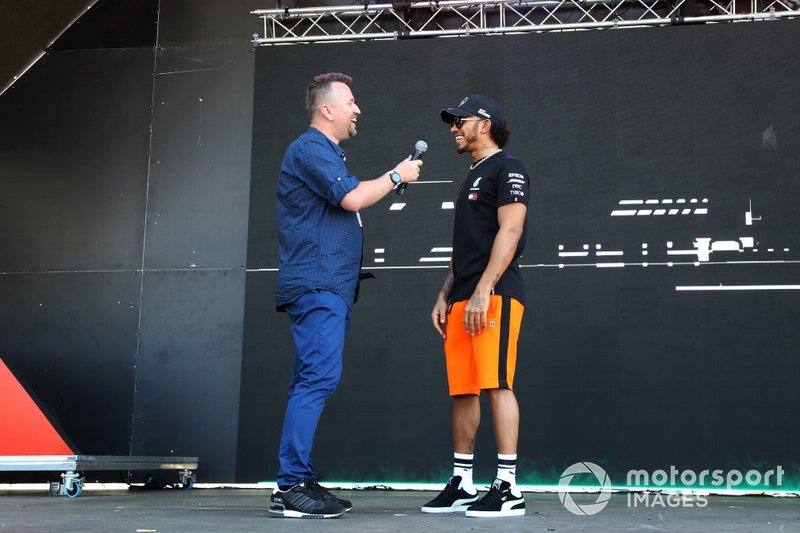 Lewis Hamilton, Mercedes AMG F1 on stage in the Fan Zone