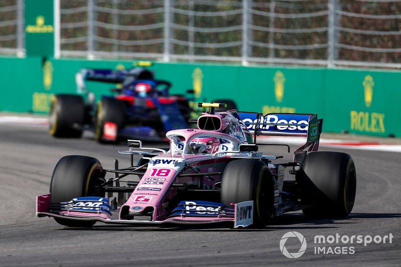 Lance Stroll, Racing Point RP19, leads Pierre Gasly, Toro Rosso STR14