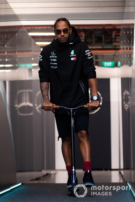 Lewis Hamilton, Mercedes AMG F1 on a scooter