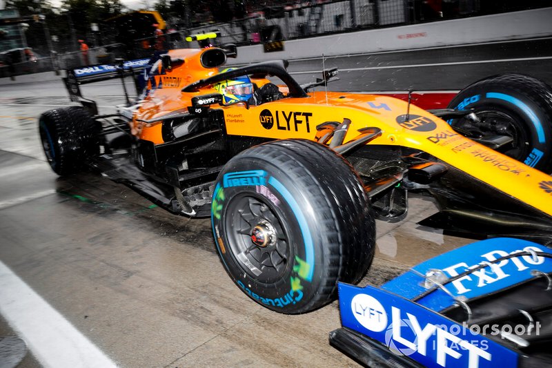 Lando Norris, McLaren MCL34, in pit lane