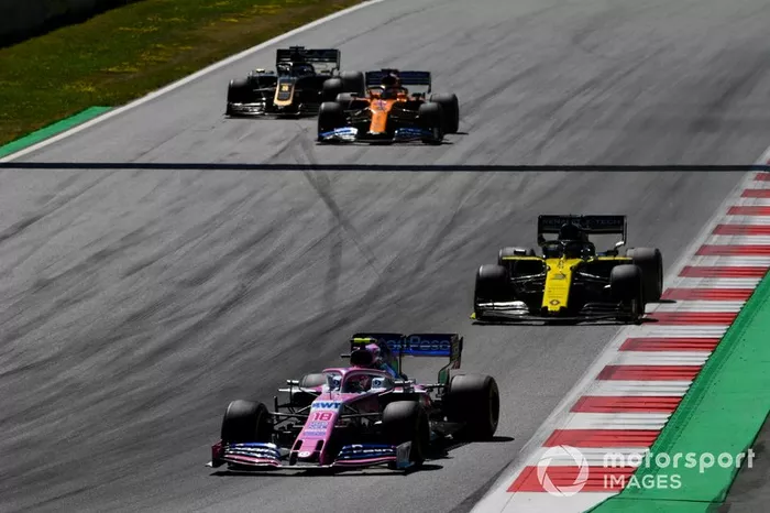Lance Stroll, Racing Point RP19, Daniel Ricciardo, Renault F1 Team R.S.19, Carlos Sainz Jr., McLaren MCL34, y Romain Grosjean, Haas F1 Team VF-19