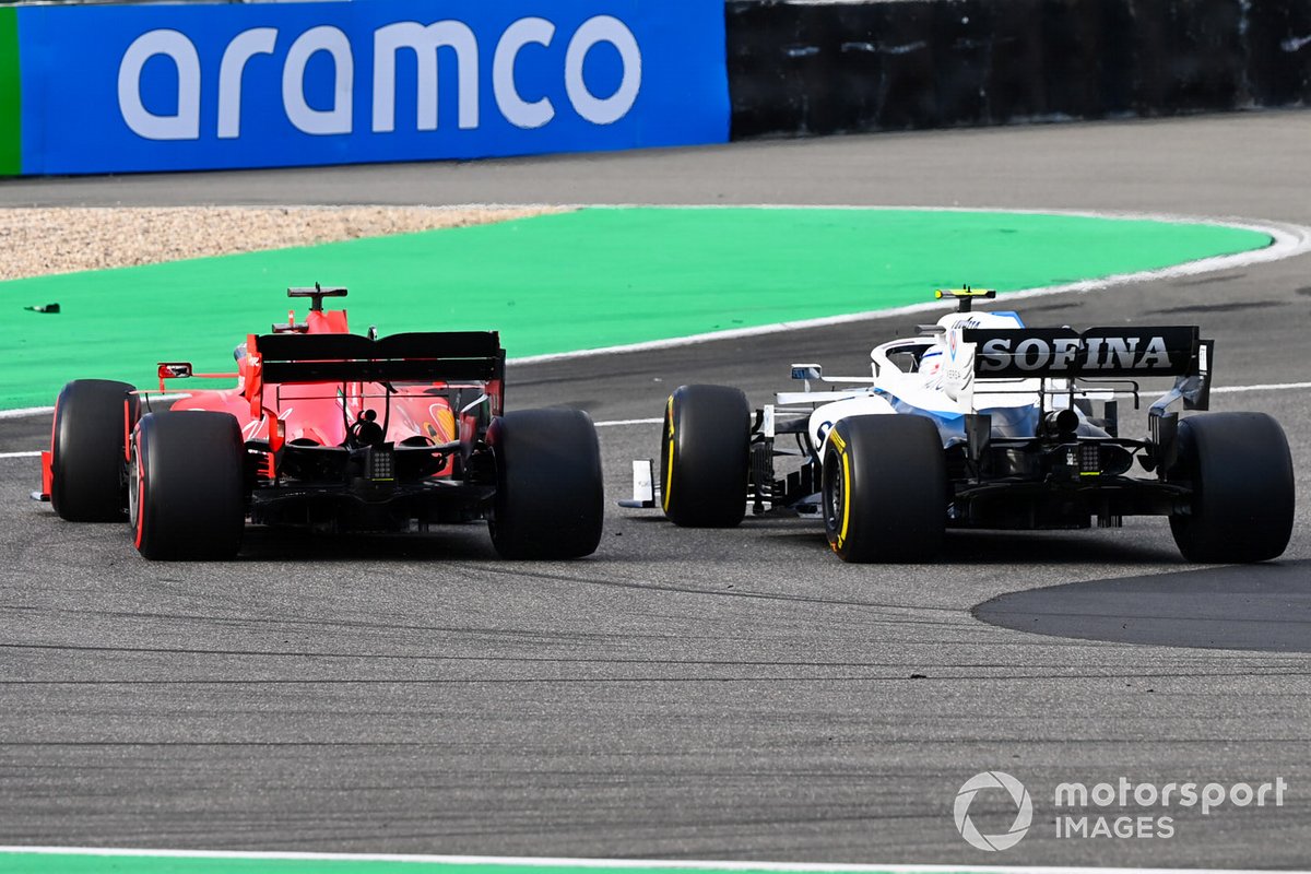 Nicholas Latifi, Williams FW43, in battaglia con Sebastian Vettel, Ferrari SF1000