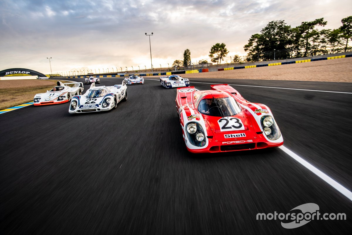 Os seis Porsches vencedores de Le Mans: Porsche 917 KH de 1971, Porsche 936/81 Spyder de 1981, Porsche 917 KH de 1970, Porsche 911 GT1 de 1998, Porsche 962 C de 1987, e o Porsche 919 Hybrid de 2017