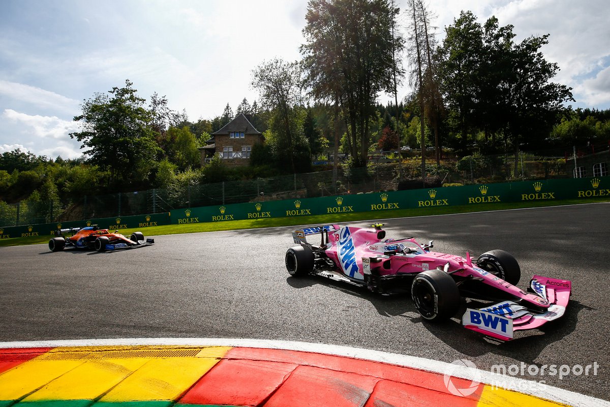 Lance Stroll, Racing Point RP20, Lando Norris, McLaren MCL35