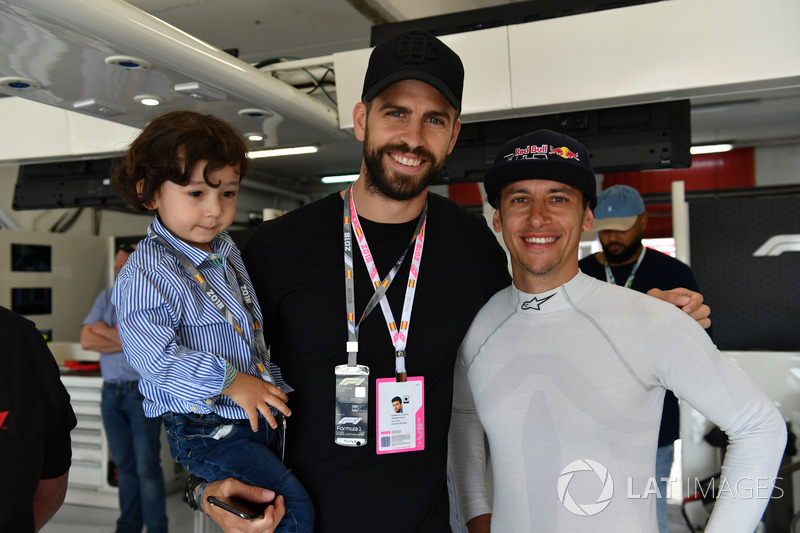 Patrick Friesacher, F1 Experiences 2-Seater driver with Gerard Pique, Barcelona FC footballer in the F1 Experiences 2-Seater garage