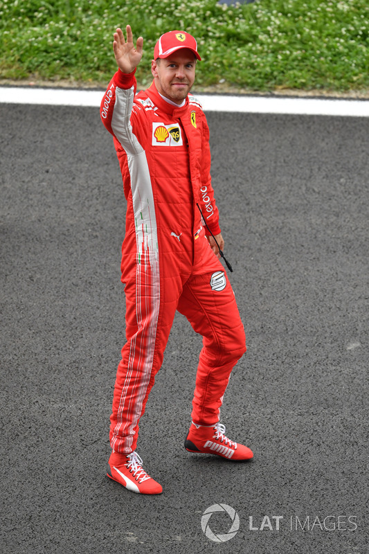 Sebastian Vettel, Ferrari celebrates in parc ferme